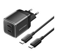 Caricatore a Muro GaN Vention 2xUSB-C 45W + Cavo USB-C 1m Nero