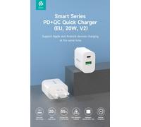 Caricatore ac/usb 1p type a e 1p type-c devia 3a 20w pd-qc