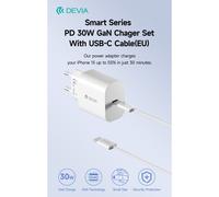 Caricatore ac/usb type-c devia 30w rapido bianco + cavo type c