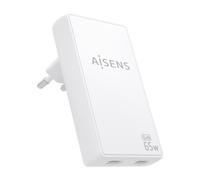 Cargador de Pared GaN Aisens ASCH-65W2P077-W- 2xUSB Tipo-C- 65W- Blanco