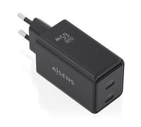 Cargador de Pared GaN Aisens ASCH-65W2P079-BK- 2xUSB Tipo-C- 65W- Negro