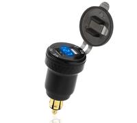 Caricatore Auto Accendisigari USB, Presa DIN a QC 3.0 Dual USB Carica Cellulare per Auto Impermeabile con Voltmetro LED Display Digitale, per Moto BMW 12-24 Volt