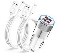 Caricatore Auto iPhone con 2x Cavo Lightning,Accendisigari USB 2 Porte Caricabatterie Cellulare Presa Adattatore iPhone 14/13/12 Pro Max/11/XS/X/8/7/6/SE