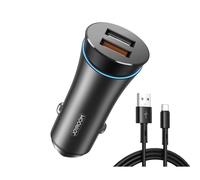 Caricatore auto Joyroom 30W doppia porta QC3.0 cavo USB-A USB-C nero
