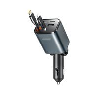 Caricabatterie da auto 4 in 1 con cavi retrattili USB-A USB-C 30W - Grigio scuro