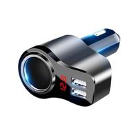 Caricatore Auto Rapido USB Doppio Display Digitale 12-24v | ABS e Metallo, Protezione da Cortocircuito e Sovracorrente, per Suv e Moto, Nero
