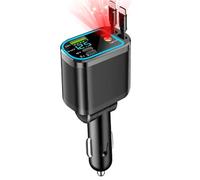 Caricatore Auto Retrattile 4 in 1, 80W Accendisigari Usb Doppio Caricatore da auto con iPhone, Google Pixel, Samsung Galaxy (Argento) (Nero)