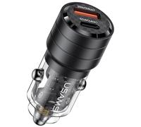 Caricabatterie da auto USAMS da 95 W con ricarica rapida USB+USB-C, colore nero.