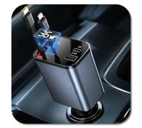 Caricatore Auto USB C 4in1, Accendisigari USB con Cavo Retrattile 56W PD | Kit 4in1: 2 cavi (Type-C 36W/iPhone), USB-A, USB-C. Perfetto per auto/furgoni/bus & automobilisti/pendolari/camionisti.