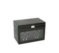 Caricatore automatico doppio WOLF Heritage con vano portaoggetti, nero - Braccetto dinamico lock-in brevettato - Per orologi grandi - Ecopelle vegana e vetro - Include adattatore