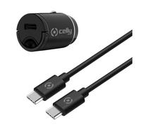 CELLY - Ccminitypec Kit Caricabatterie Da Auto 20w Ultra-compatto Con Cavo Usb-c A Usb-c Black