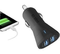 SBS Caricabatterie Auto Mini, Ricarica Rapida 12W, Intelligence Charge (IC), Led di Stato, 2x USB-A, Presa 12V, Carica batterie per iPhone, iPad, AirPods, Samsung, Smartphone, Tablet, Nero