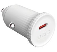 SBS Caricatore auto con materiali riciclati GRS, porta USB-C da 25 Watt, presa 12V accendisigari, compatto, eco-friendly, Bianco