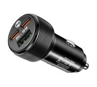 Caricatore da Auto USB a Tre Porte Display Digitale Nero | Abs ed Elettronica, 5v 3a Totale, Portatile per Viaggio e Macchina