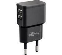 Caricatore da Muro 2 porte USB-A Slim Design 12W Nero