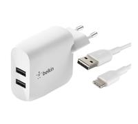 Belkin Dual Usb-a Wall Charger W/ 1m Pvc A-c 24w One Size White