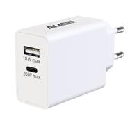 Caricatore da Muro 38W Doppio USB-A QC 3.0 + USB-C Power Delivery Akashi Bianco