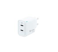 CoolBox Caricatore USB C a 2 porte 35 W con tecnologia GAN, QuickCharge 3.0 + PowerDelivery, compatibile con iPhone/iPad/Galaxy/Xiaomi. Formato Ultra Compatto, Colore Bianco