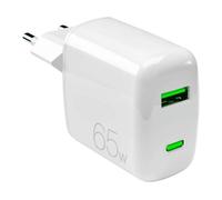 Caricabatterie da parete GaN da 65 W con connettori USB-A e USB-C - Bianco