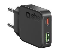 CARICATORE DA MURO SBS UltraSlim PD30W, USB-A AFC + Type-C Nero