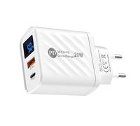 Caricatore da Muro USB - Adattatore da Parete con 2 Porte per Ricarica Rapida | 1 Tipo C 1 USB in PC Ignifugo | Compatibile con Telefoni Cellulari | da Viaggio per Europa e USA