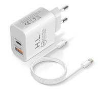 Caricatore da muro USB / USB-C 18W Power Delivery Q.C 3.0, Cavo Lightning Bianco
