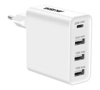 Caricatore da parete 45W 3 porte USB 1x Porta USB-C Carica sicura Akashi Bianco