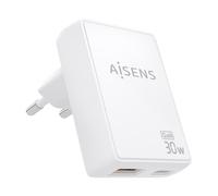 Caricatore da parete Aisens ASCH-30W2P074-W GaN 30W USB-C USB-A ultrapiatto bianco