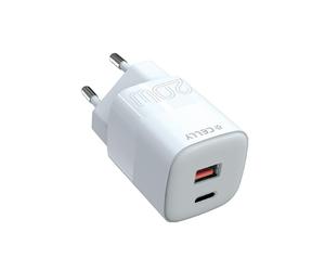 Caricatore da parete Celly 1 USB-A / 1 USB-C, 20W, bianco