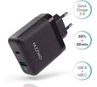 Caricatore Da Rete 6A 33W USB-C Con 2 Porte Nero Pazzimo USB QC 3.0