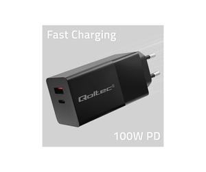 Caricatore da rete - Qoltec - 52382 - 100W - 2 porte USB - Nero
