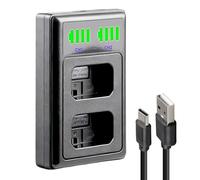 Caricatore doppio NP-FW50 per Sony Alpha a6000 a6300 a6500 a7 II a7R II a7S II, caricabatterie Dual USB 10W con schermo LCD, porta tipo C e Micro USB