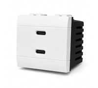 Caricatore Doppio USB-C 45W, Compatibile Bticino Living Light, Presa USB Tipo C da Incasso, 2 Moduli, Ricarica Rapida 5V 9V 12V 15V 3A e 20V 2.25A, Bianco