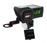 Caricatore doppio USB per manubrio moto per 22 25 mm con copertura impermeabile, display monitor di tensione, cavo di scollegamento rapido e protezione completa del circuito (verde)