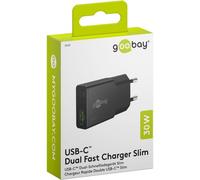Caricatore Dual USB-C e USB-A 30W GaN Nero Goobay