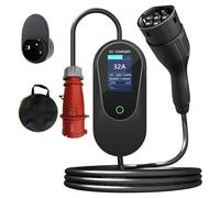 Caricatore EV Tipo 2 a Spina CEE Trifase 3-P 22KW Corrente Regolabile 8-32A Cavo di Ricarica Tipo 2 con Display LED, Ritardo di Accensione 1-10 Ore, Supporto per Pistola e Borsa for EVs & PHEV,5m