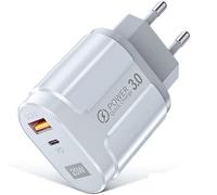 Caricatore Fast Dual Port - USB QC3.0 e USB-C PD, Ricarica Veloce Multiporta per iPhones 16, 15, Galaxy, Xiaomi, iPad, Tablet e Altri Dispositiv