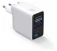 Caricatore GaN 4smarts 100W Flex Screen AI Bianco 3 Porte USB-A e USB-C