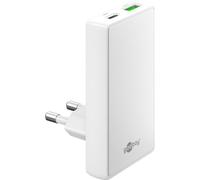 goobay GaN Caricabatteria da 65 W, con doppia porta (USB-C e USB-A), design piatto a 90°, ultra sottile e salvaspazio, per Apple, Samsung, Huawei, tablet, ecc., bianco,75724