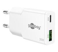 goobay Caricatore USB-C 30W, alimentatore GaN ultra piatto, doppia porta con Power Delivery e Quick Charge, per iPhone, Samsung Galaxy, iPad, Pixel e molti altri. - Bianco - 75738