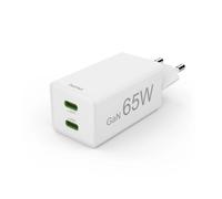 Hama Caricatore rapido GaN 2X USB-C PD/Qualcomm Mini Caricatore 65 W Caricatore rapido PD/Qualcomm® Mini Caricabatterie W Bianco