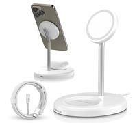 Caricatore Mag-Safe ANFIL® - iPhone Stazione di Ricarica - Caricatore Wireless 2 in 1, 15W - Compatibile con iPhone serie 12-16 e Air Pods, Magnetico, Compatto, Rapida, con Cavo USB C