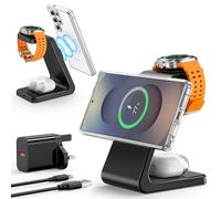 Caricatore magnetico wireless design per Samsung Galaxy S25 Ultra/S24/S23/Z Fold/Flip 7/6/5, supporto per stazione di ricarica Mag-Safe 3 in 1, caricabatterie Galaxy Watch per Ultra8/7/6/5/4, Galaxy