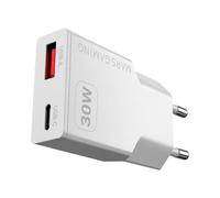 Mars Gaming MD-GAN30, Caricatore USB 30W, Ricarica Rapida PD 3.0 e QC 3.0, Tecnologia GaN, Formato Ultracompatto e Leggero, 9 Protezioni di Sicurezza, Porta USB-C e USB-A, Spina Europea Tipo C, Bianco