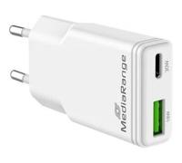 Caricatore MediaRange 30W GaN USB-C e USB-A 2 Porte Bianco
