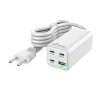 MediaRange Stazione di ricarica rapida GaN da 100 W, cavo da 1,5 m, spina (UE), 3 USB-C e 1 USB-A, supporta USB-C® Power Delivery e Quick Charge™, bianco