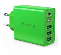 Caricatore Multi USB C, 5 porte, ricarica rapida, 50 W, alimentatore multiuso, PD 3.1, per iPhone 16, 15, 14, 13, 12, 11, SE XS XR 8, Samsung, telefoni cellulari, iPad (verde)