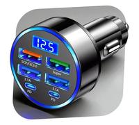 Caricatore multiplo per auto USB-C da 100 W, con porte 6 in 1, adattatore e distributore da 12 V, PD & QC3.0, spina per auto e camper, alimentatore, per ricarica Apple iPhone, Samsung Galaxy