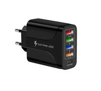 Caricatore Multiplo Usb C Prese Usb Multiple 48W 5 Porte 1 PD/QC 3.0 Compatibile con Samsung/Xiaomi/Huawei Smartphone Airpods Caricabatteria Multi USB Alimentatore MultiPresa (NERO)