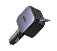 Caricatore per accendino con cavo retrattile Ugreen 60W 2x USB-C e 1x USB-A grigio